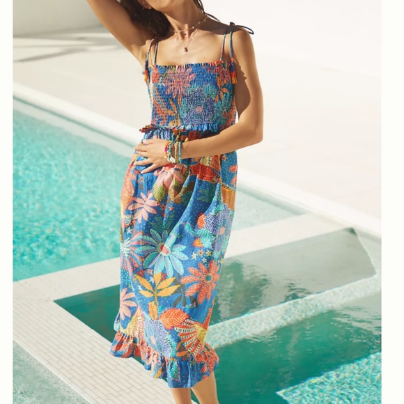 FARM Rio Other - NWT Farm Rio Smocked Cover-Up Midi Dress